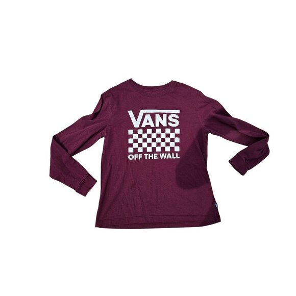 Vans Burgundy Long Sleeve "Off The Wall" Checkerboard Tee - Picture 1 of 6